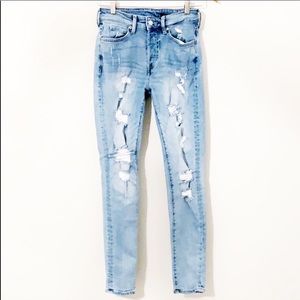 H&M Distressed High Rise Skinny Jeans Light Wash